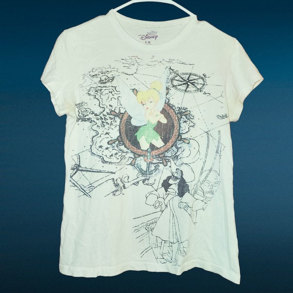 Disney Peter Pan Tinkerbell Captain Hook Graphic Map Tee Shirt